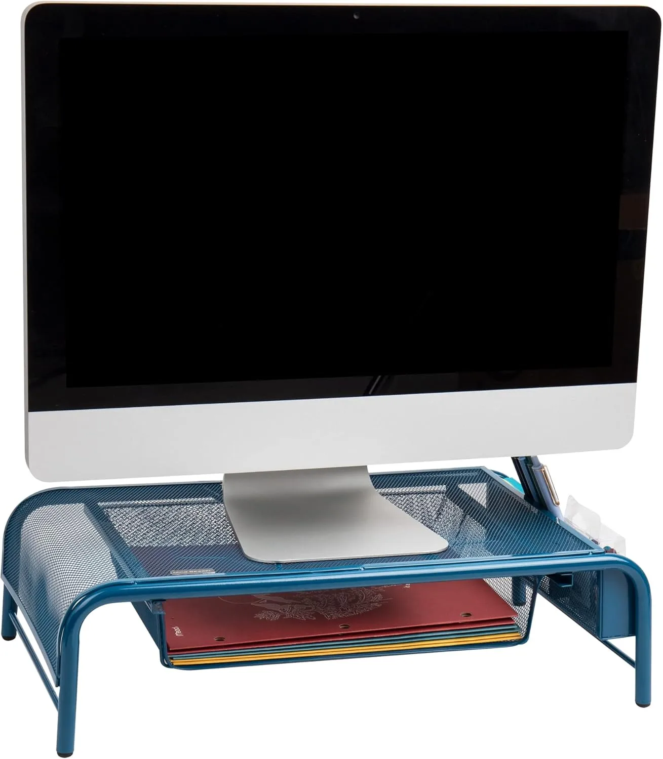 MIND READER Monitor Stand Ventilated Metal Mesh Laptop Riser and Desktop Organizer