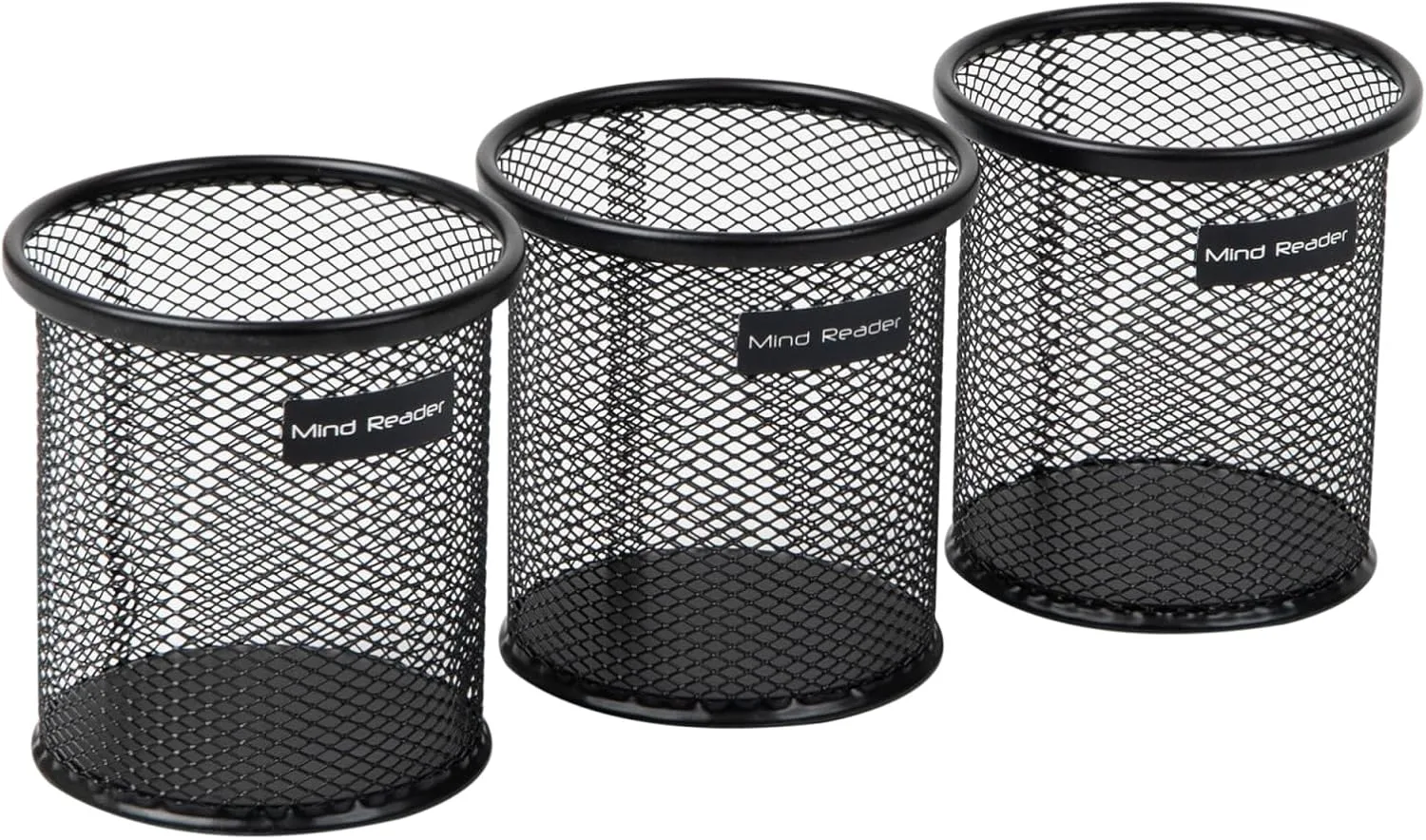 Mind Reader Pen and Accessories Holder, Desktop Organizer, Office, Metal Mesh, 3.5" L x 3.5" W x 3.75" H, Set of 3, Black