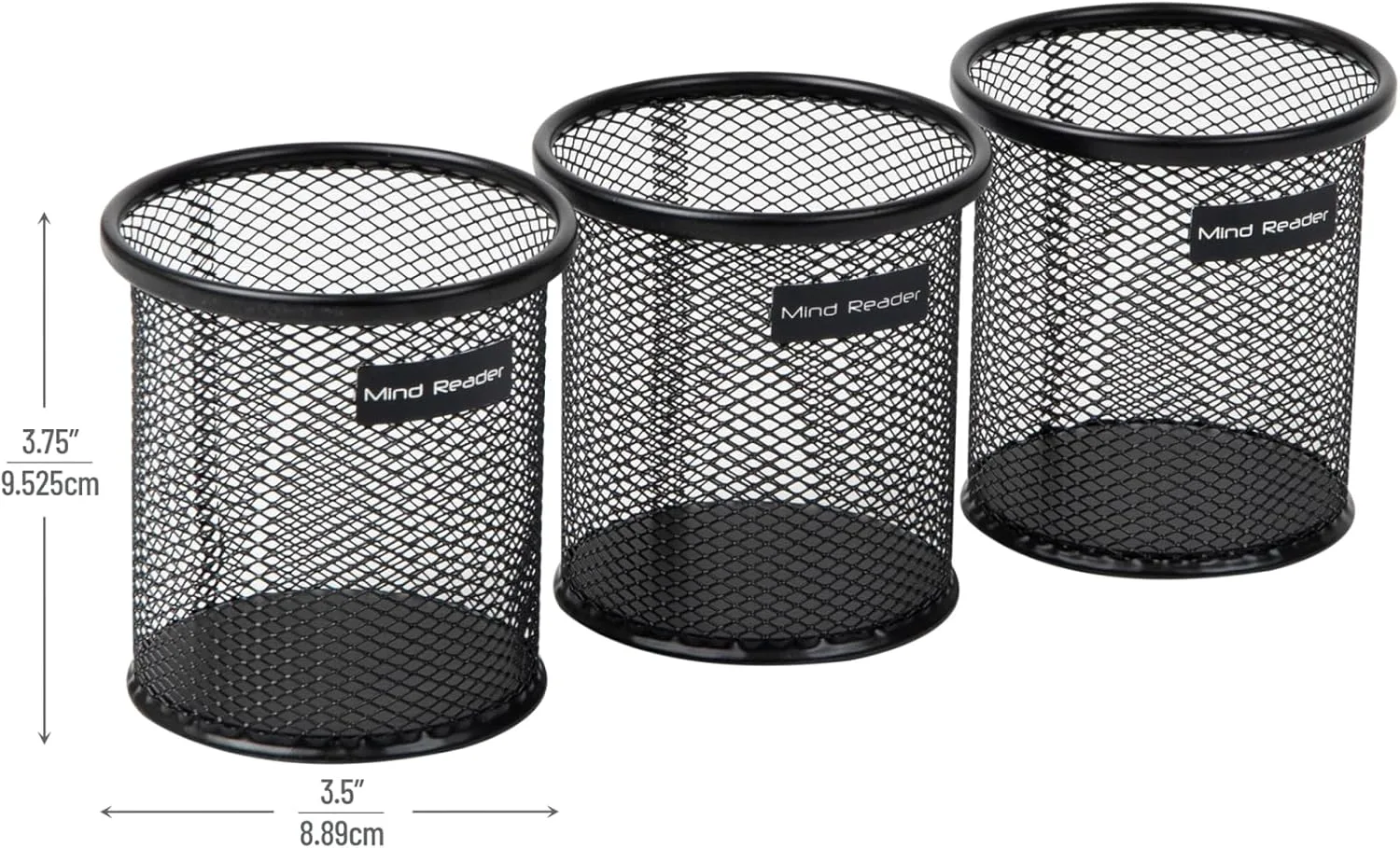 Mind Reader Pen and Accessories Holder, Desktop Organizer, Office, Metal Mesh, 3.5" L x 3.5" W x 3.75" H, Set of 3, Black