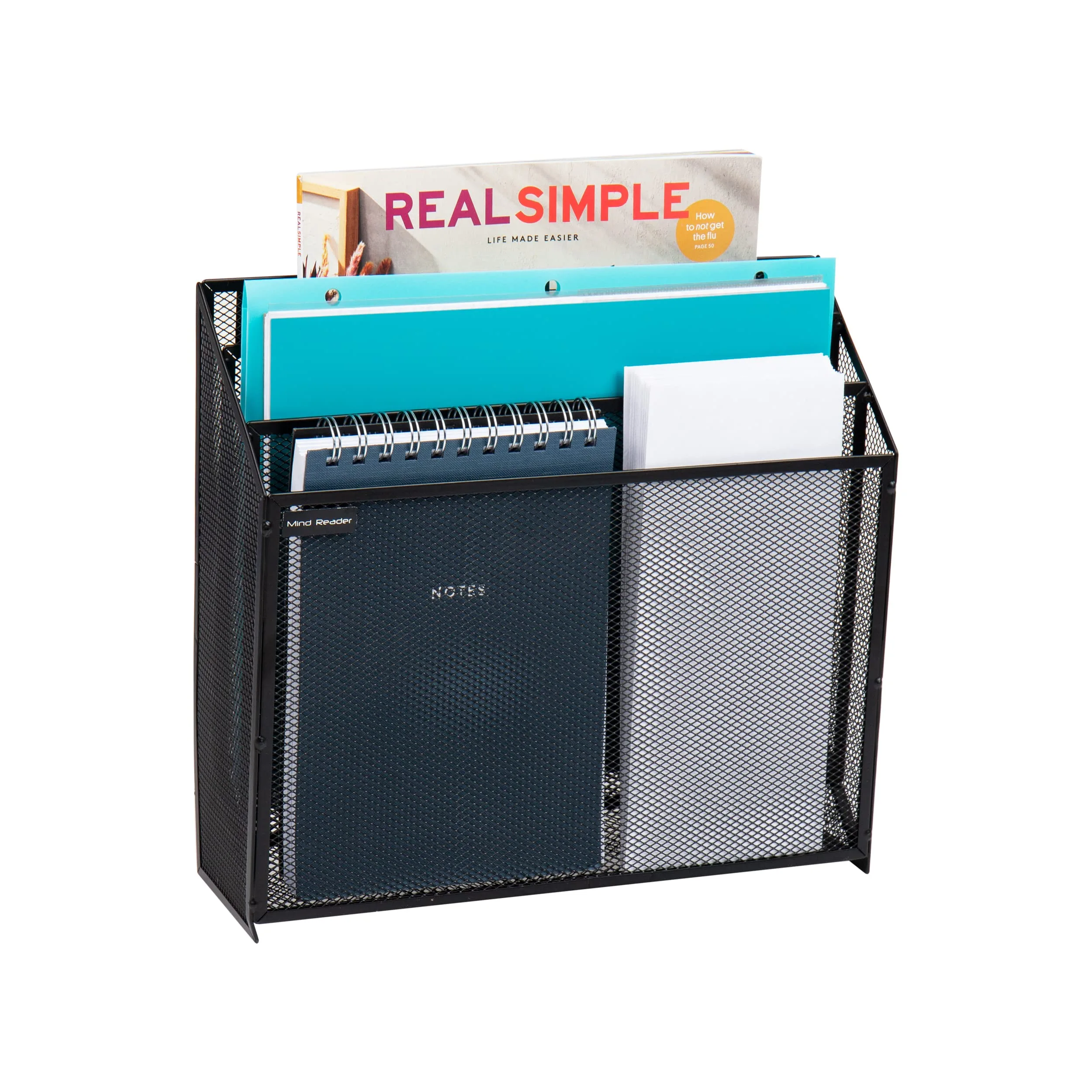 Mind Reader Vertical File Storage, Desktop Organizer, Wall Mount, Office, Metal Mesh, 12.5"L x 3.75"W x 11.5"H, Black
