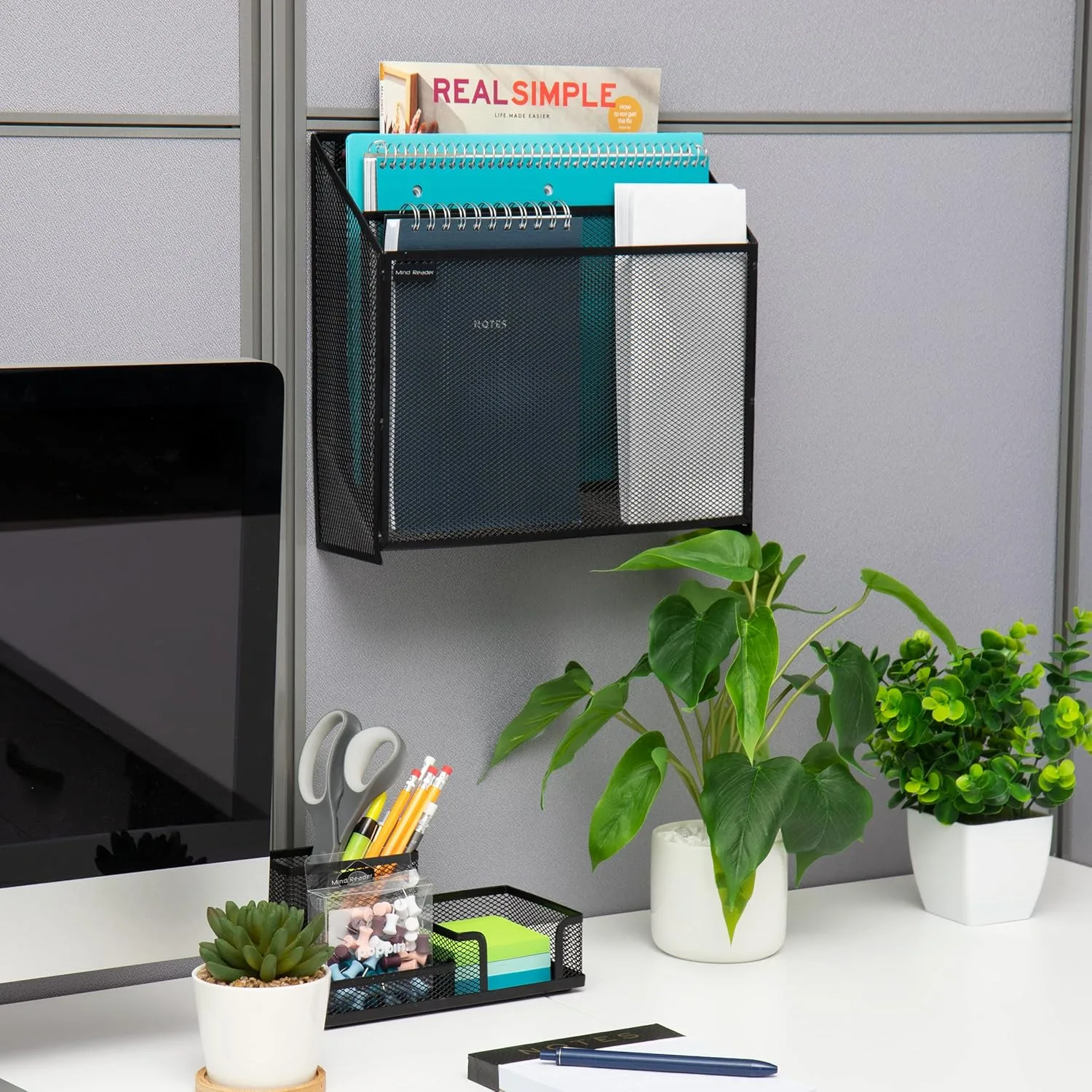 Mind Reader Vertical File Storage, Desktop Organizer, Wall Mount, Office, Metal Mesh, 12.5"L x 3.75"W x 11.5"H, Black