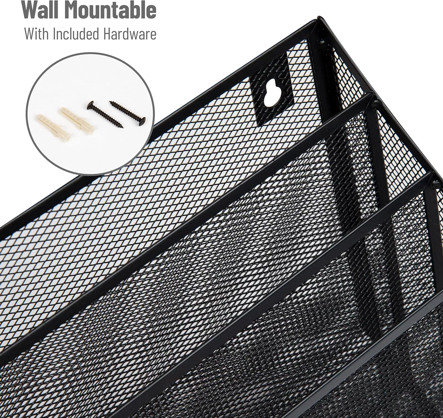Mind Reader Vertical File Storage, Desktop Organizer, Wall Mount, Office, Metal Mesh, 12.5"L x 3.75"W x 11.5"H, Black