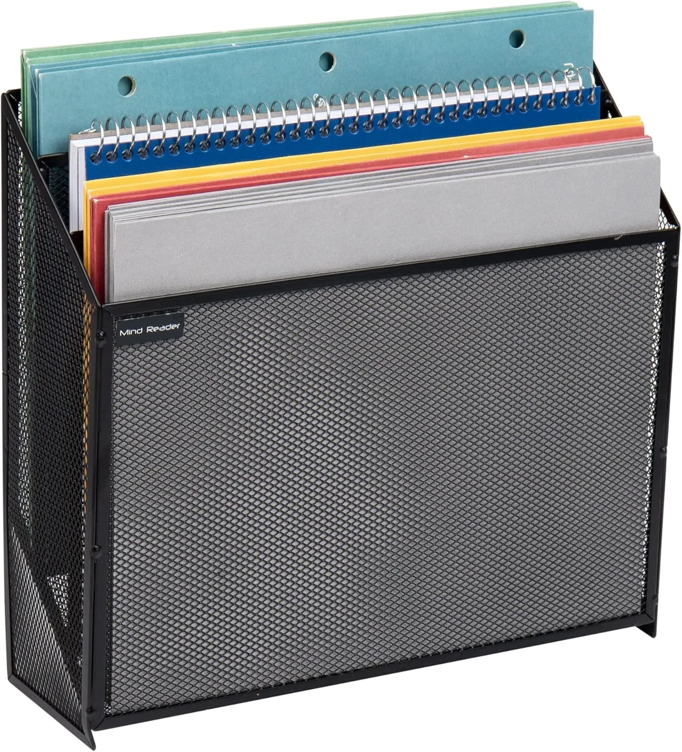 Mind Reader Vertical File Storage, Desktop Organizer, Wall Mount, Office, Metal Mesh, 12.5"L x 3.75"W x 11.5"H, Black
