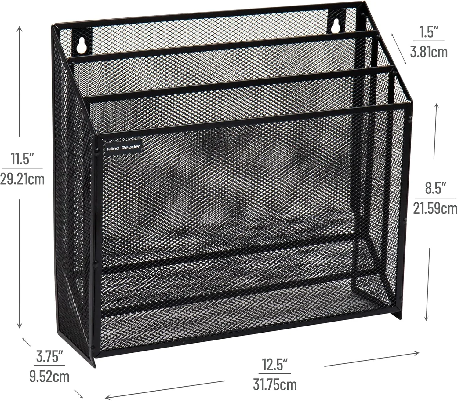 Mind Reader Vertical File Storage, Desktop Organizer, Wall Mount, Office, Metal Mesh, 12.5"L x 3.75"W x 11.5"H, Black