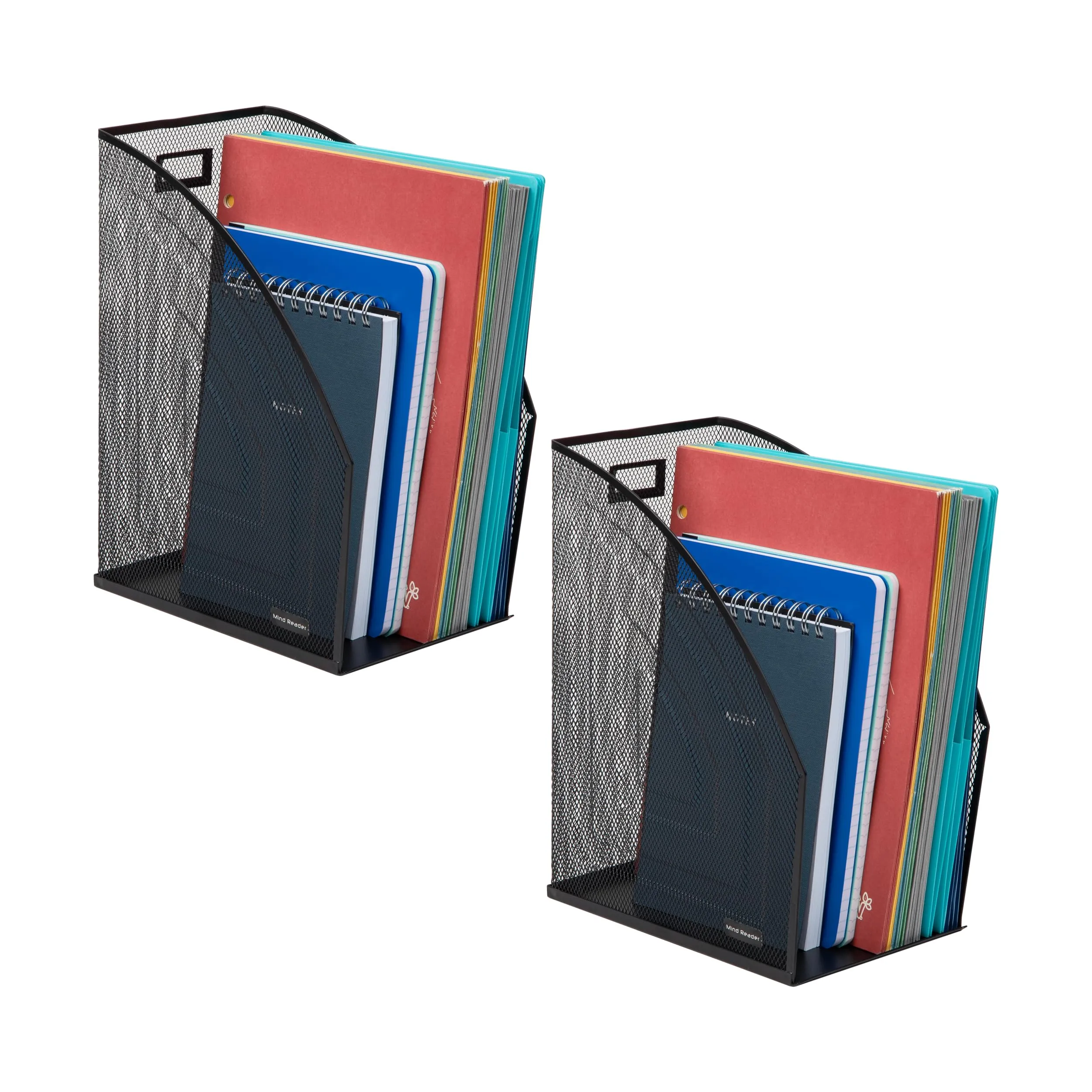 Mind Reader Vertical File Storage, Set of 2, Desktop Organizer, Workspace, Office, Metal Mesh, 6.25 L x 10 W x 12.5 H, Black