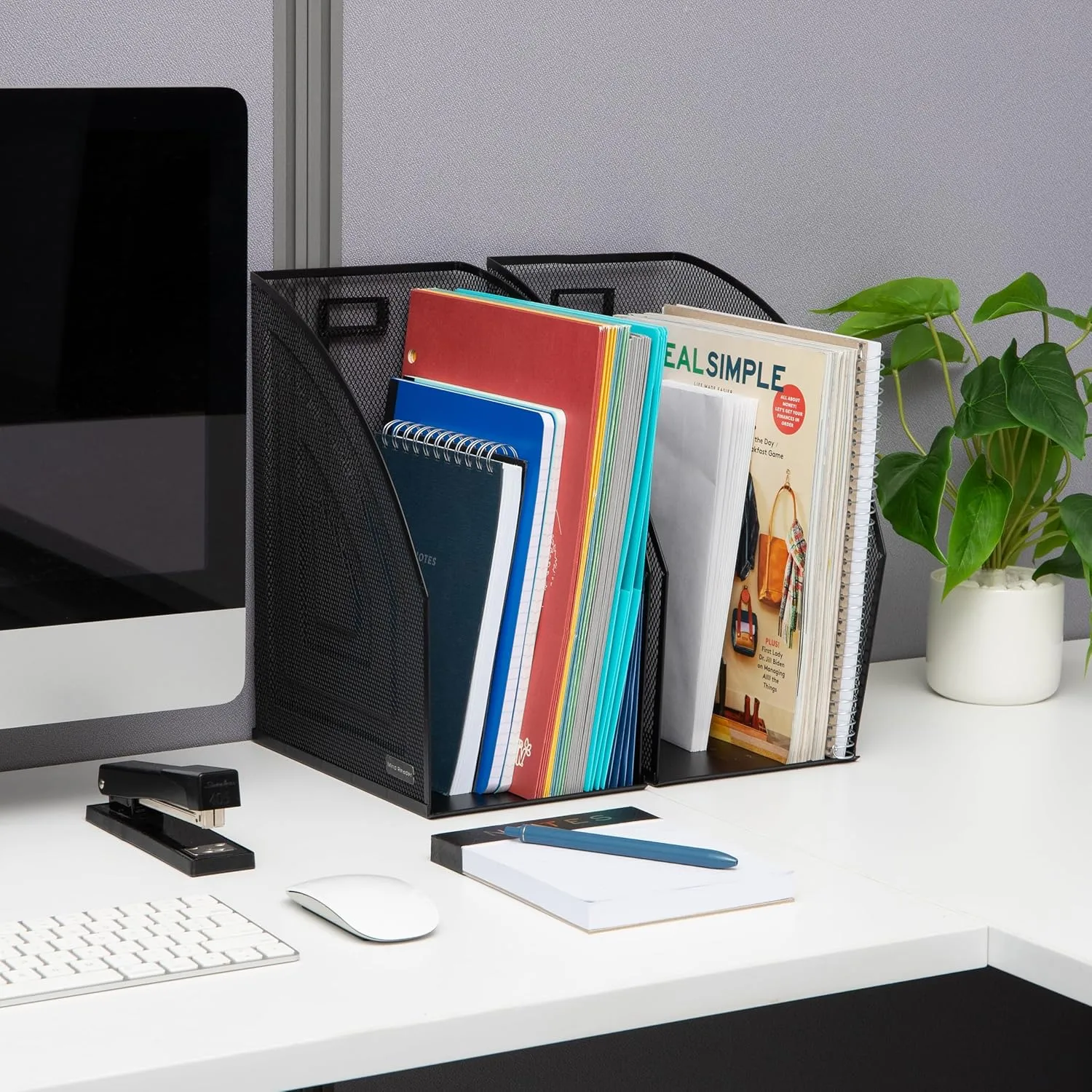 Mind Reader Vertical File Storage, Set of 2, Desktop Organizer, Workspace, Office, Metal Mesh, 6.25 L x 10 W x 12.5 H, Black