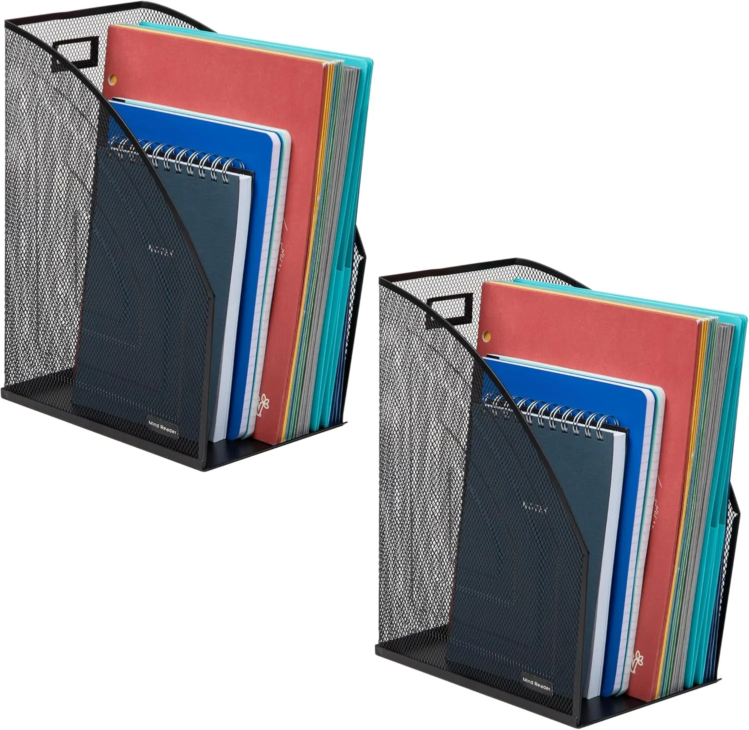 Mind Reader Vertical File Storage, Set of 2, Desktop Organizer, Workspace, Office, Metal Mesh, 6.25 L x 10 W x 12.5 H, Black