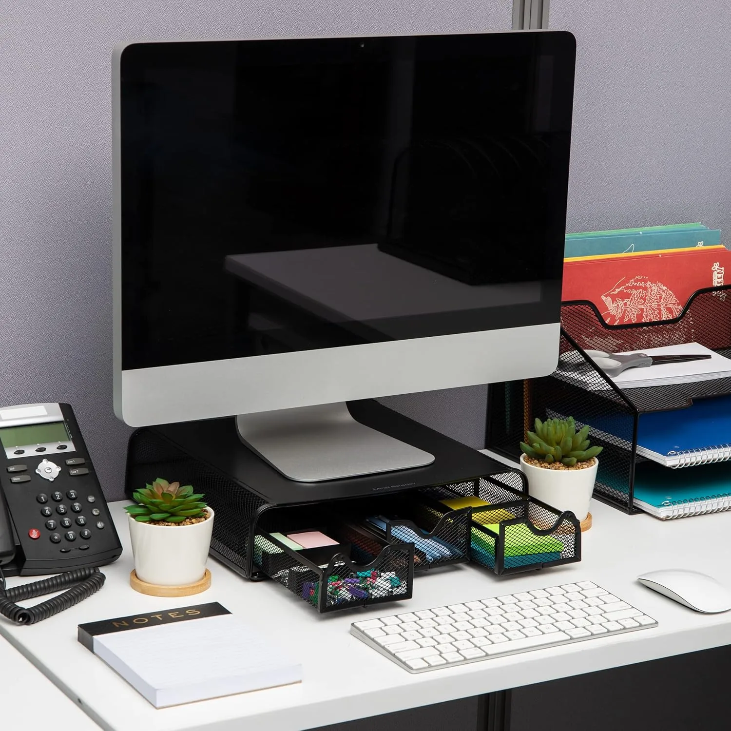 Mind Reader Metal Monitor Stand and Desk Organizer, 3inH x 12-1/2inW x 13-1/4inL, Black
