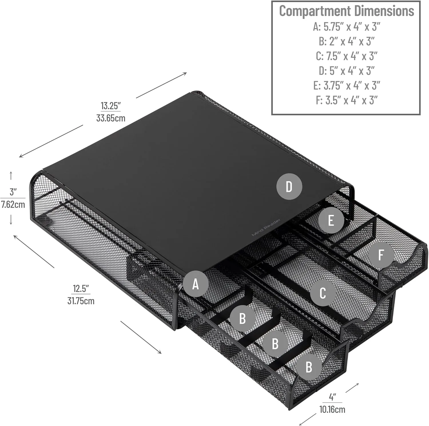 Mind Reader Metal Monitor Stand and Desk Organizer, 3inH x 12-1/2inW x 13-1/4inL, Black