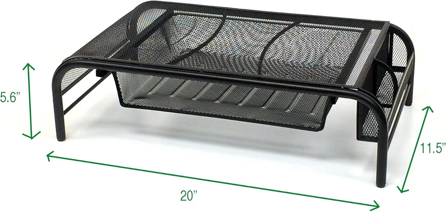 Mind Reader Metal Monitor Stand and Desk Organizer, 3inH x 12-1/2inW x 13-1/4inL, Black