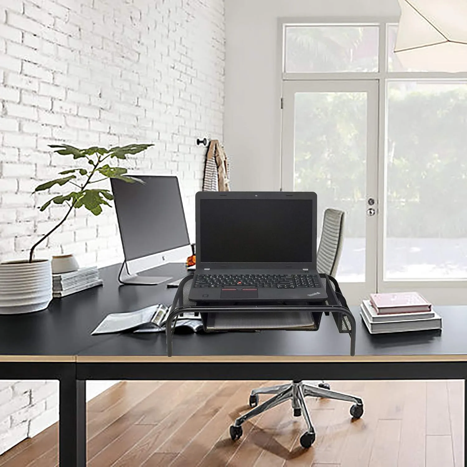 Mind Reader Metal Monitor Stand and Desk Organizer, 3inH x 12-1/2inW x 13-1/4inL, Black