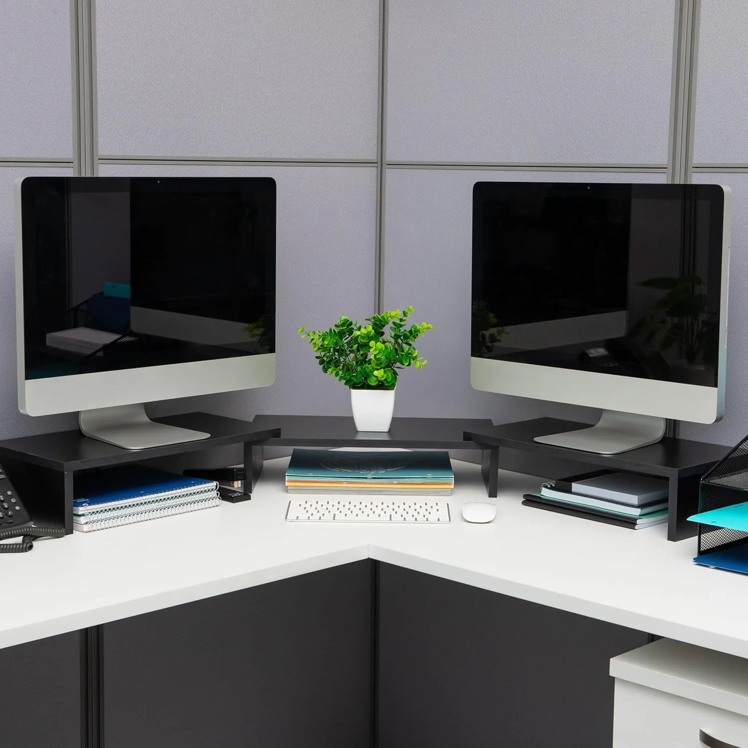 Mind Reader Dual Monitor Stand, Desktop Organizer, Laptop Riser, Office, MDF, 51.25" L x 9.25" W x 4.75" H, Black