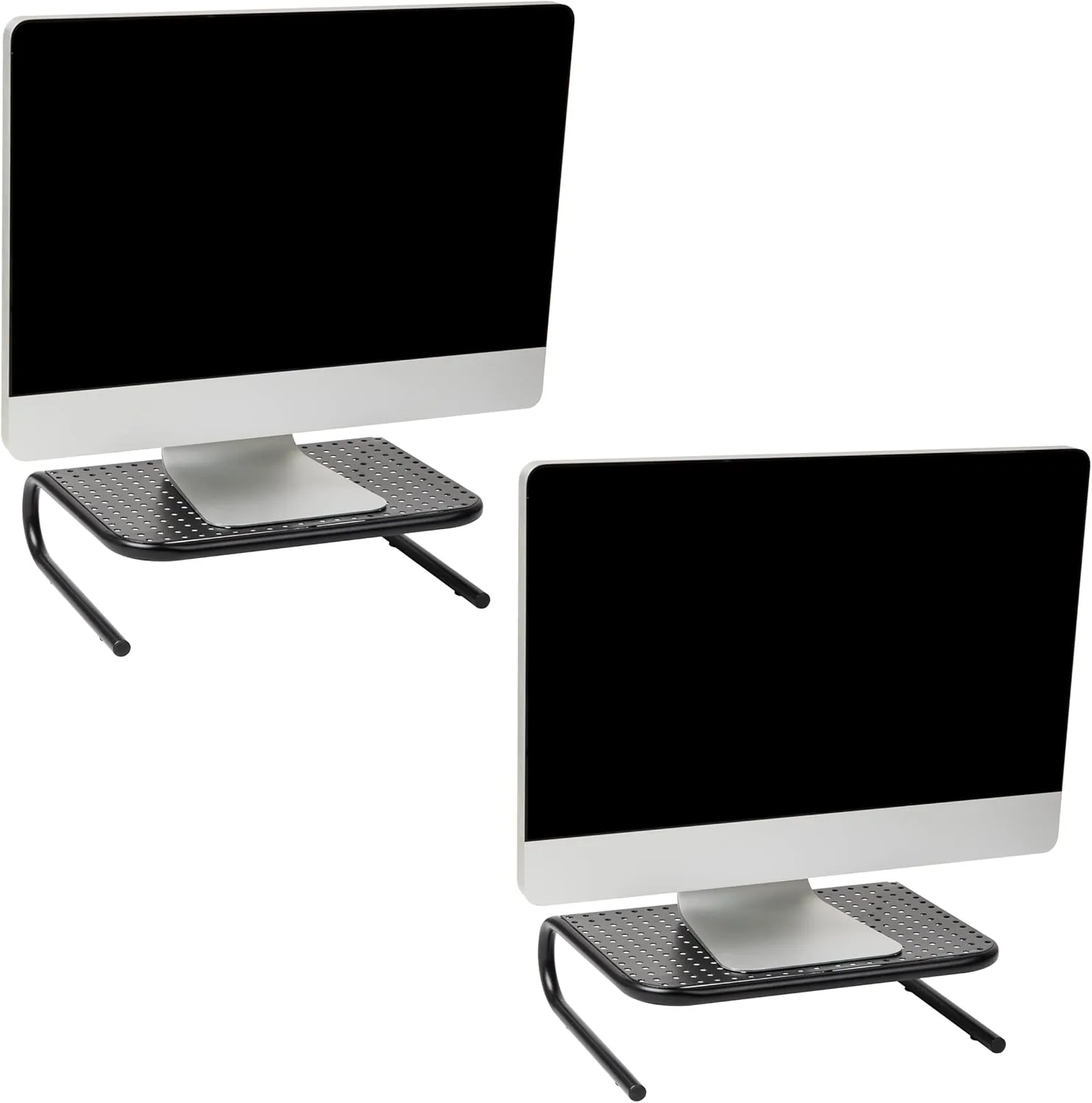 Mind Reader Metal Monitor Stand Ventilated Laptop Riser Desktop Organizer, 4-1/4inH x 11-1/4inW x 14-1/2inD, Black, Set of 2