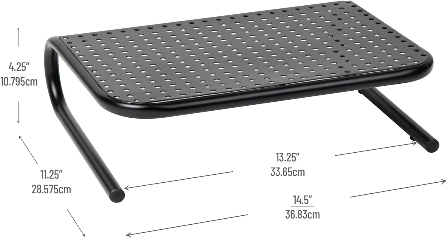 Mind Reader Metal Monitor Stand Ventilated Laptop Riser Desktop Organizer, 4-1/4inH x 11-1/4inW x 14-1/2inD, Black, Set of 2