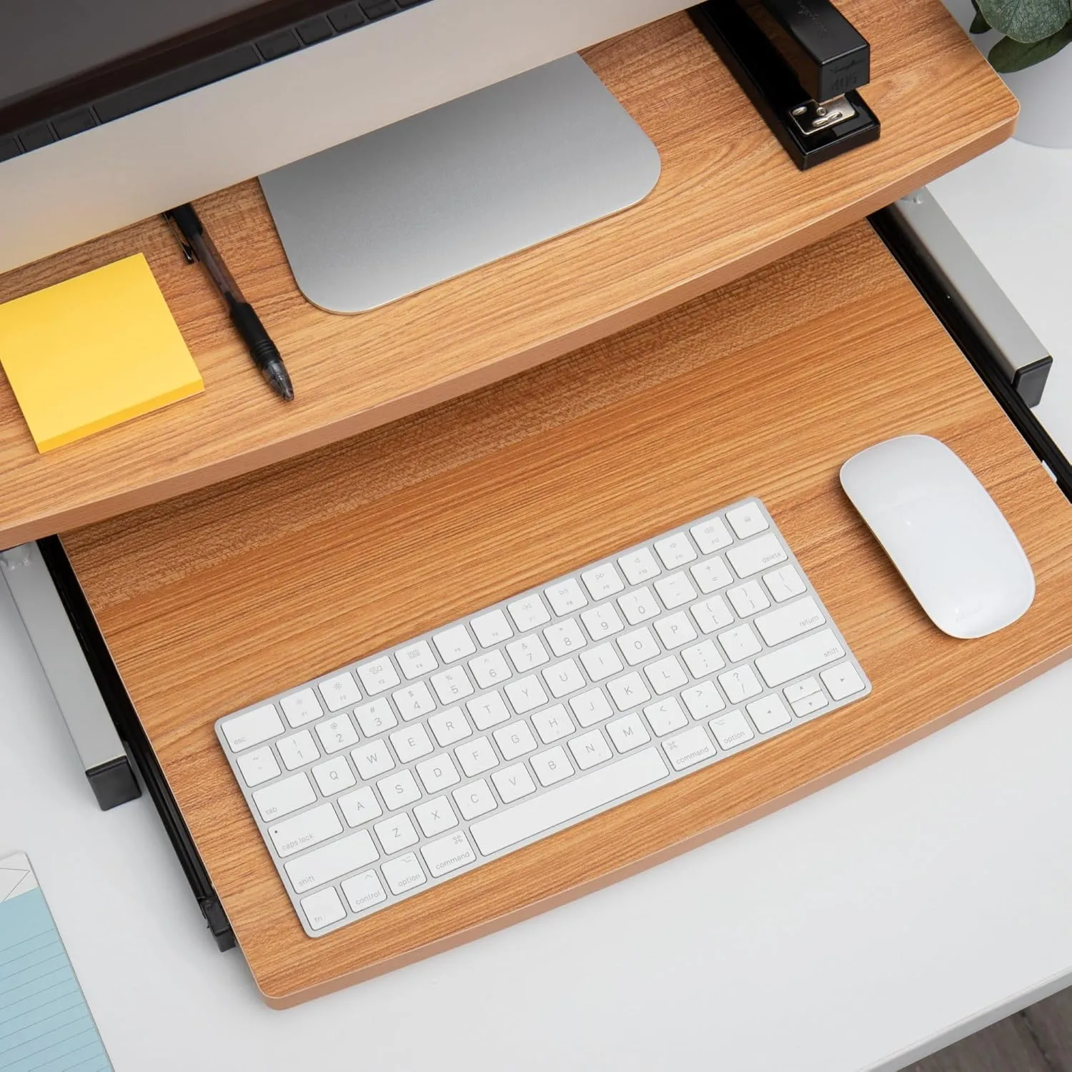 Mind Reader Monitor Stand, Sliding Keyboard Drawer, Laptop, Riser, Office, Wood/Metal, 20" L x 14.75" W x 5.9" H, Brown