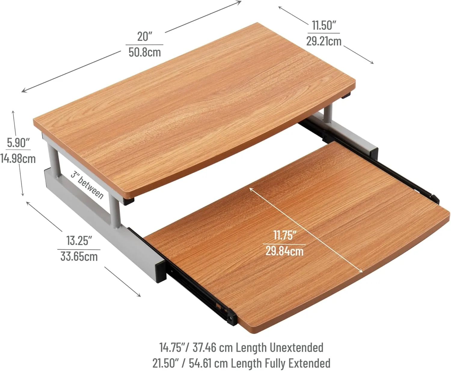 Mind Reader Monitor Stand, Sliding Keyboard Drawer, Laptop, Riser, Office, Wood/Metal, 20" L x 14.75" W x 5.9" H, Brown