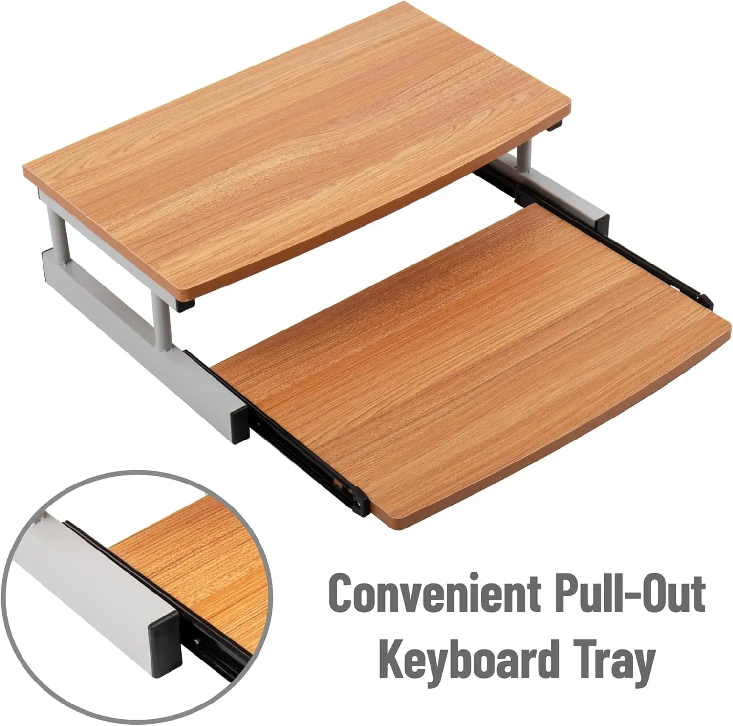 Mind Reader Monitor Stand, Sliding Keyboard Drawer, Laptop, Riser, Office, Wood/Metal, 20" L x 14.75" W x 5.9" H, Brown