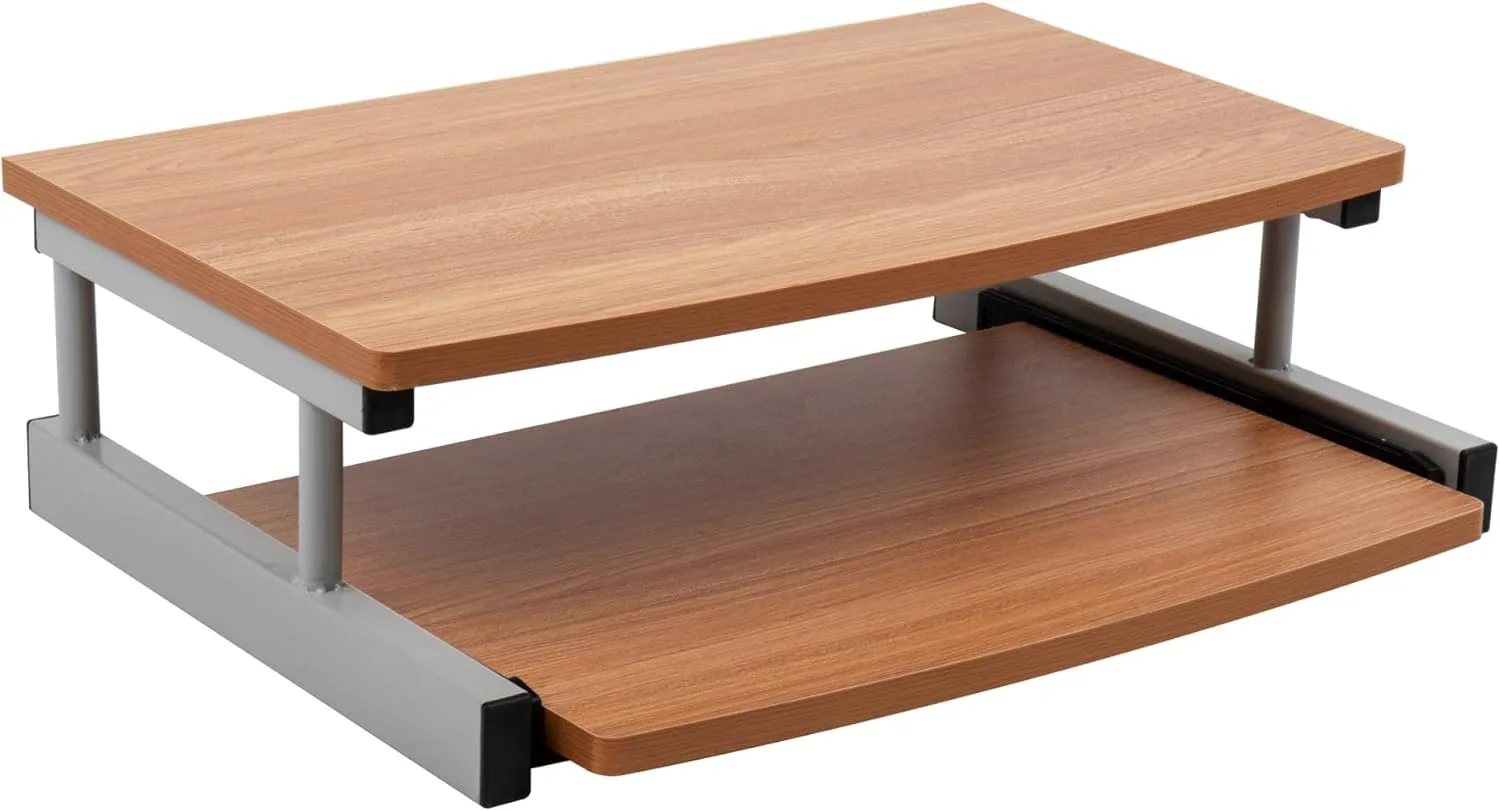 Mind Reader Monitor Stand, Sliding Keyboard Drawer, Laptop, Riser, Office, Wood/Metal, 20" L x 14.75" W x 5.9" H, Brown
