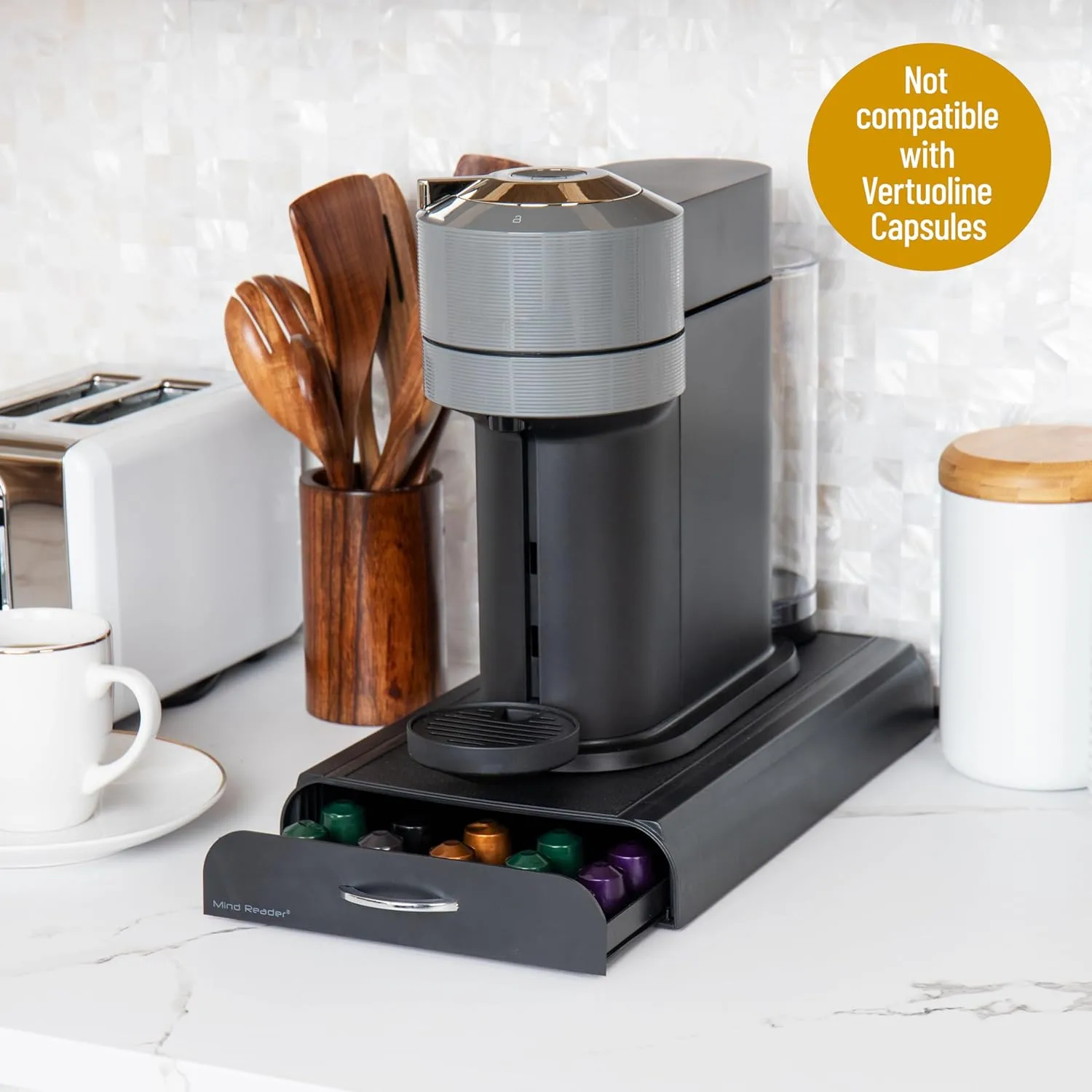 Mind Reader Nespresso Compatible Capsule Drawer, Countertop Organizer, Coffee Pod Holder, Storage, 9.25"L x 15"W x 2"H
