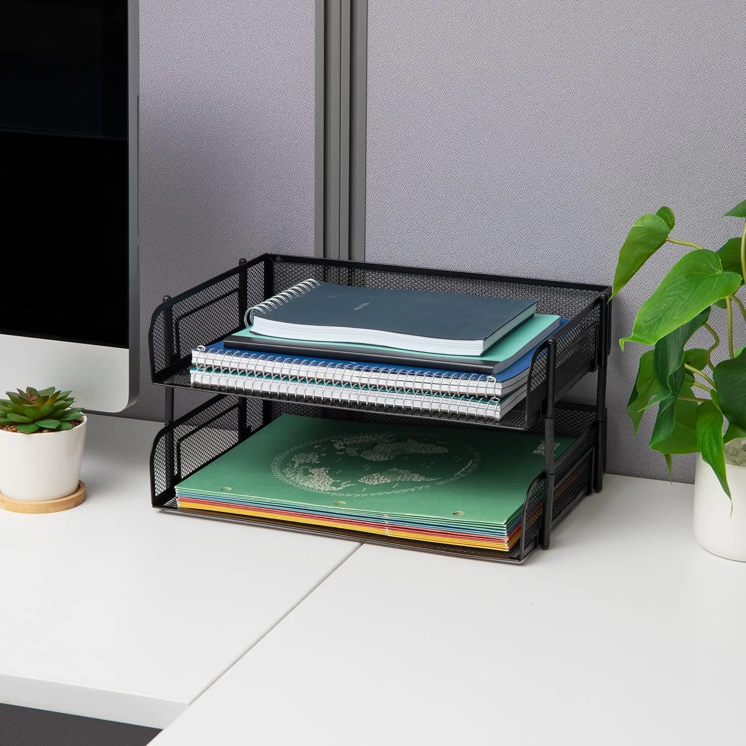 MIND READER Stackable Paper Tray Desktop Organizer, Metal Mesh
