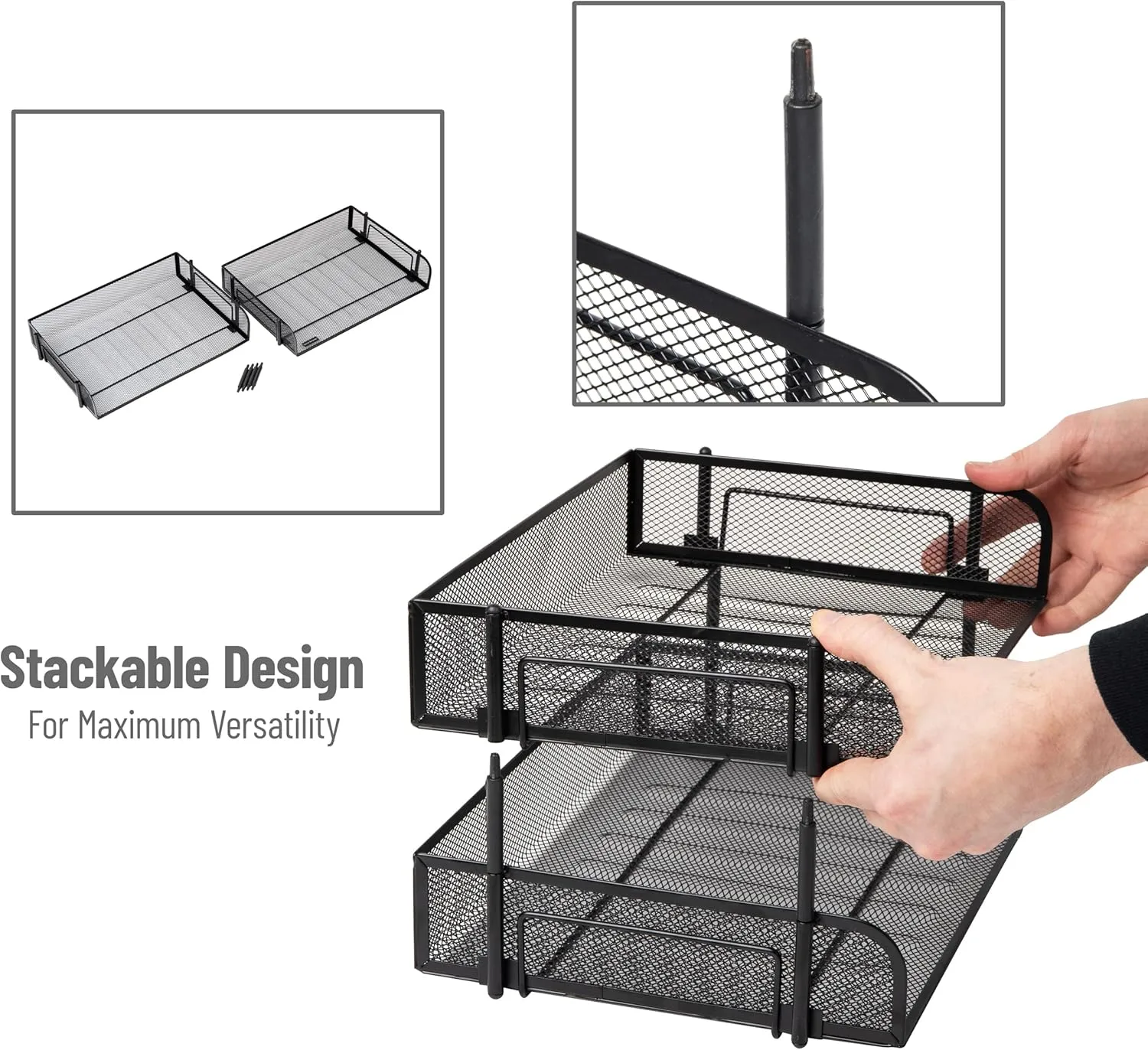 MIND READER Stackable Paper Tray Desktop Organizer, Metal Mesh