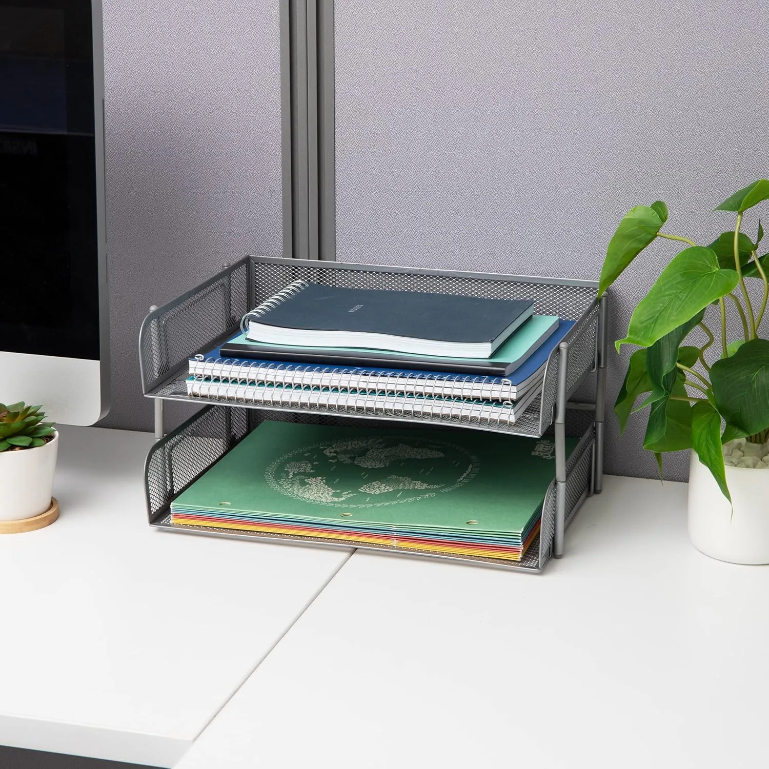 MIND READER Stackable Paper Tray Desktop Organizer, Metal Mesh