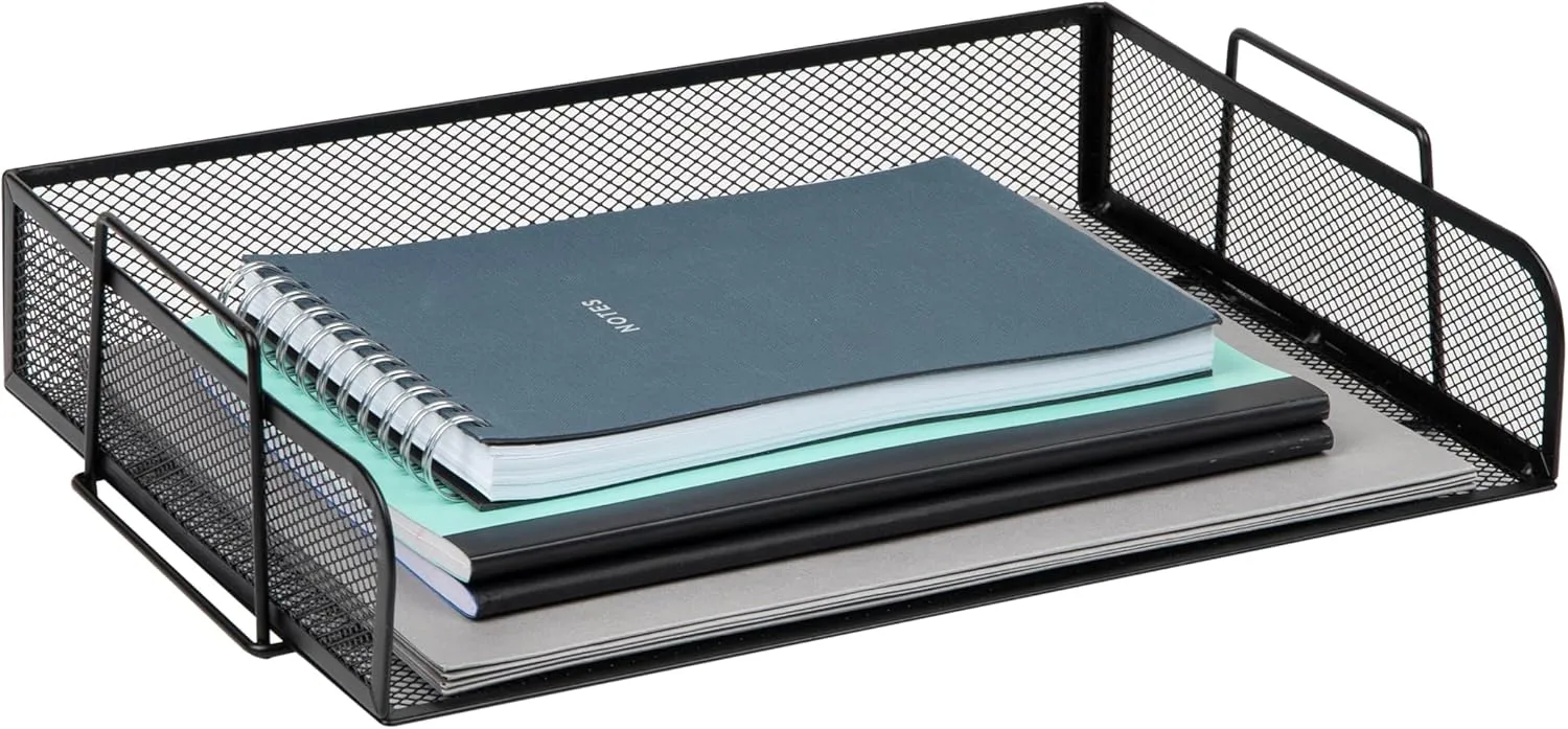 Mind Reader Stackable Paper Tray, Desktop Organizer, File Storage, Office, Metal Mesh, 13.25" L x 9.75" W x 6.25" H, 2 Pcs