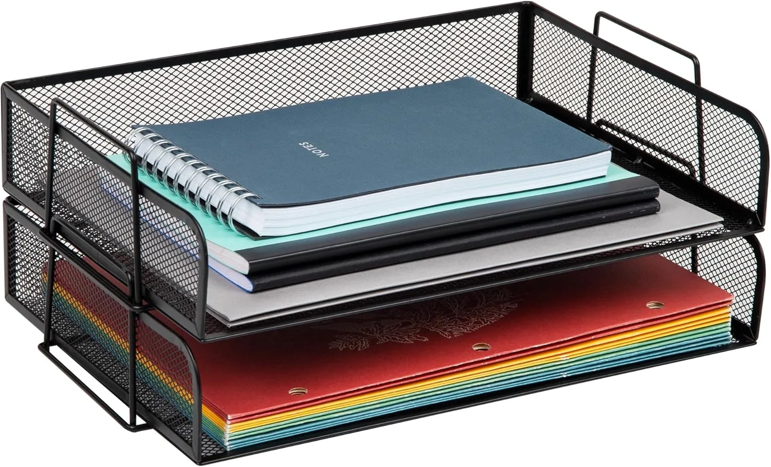 Mind Reader Stackable Paper Tray, Desktop Organizer, File Storage, Office, Metal Mesh, 13.25" L x 9.75" W x 6.25" H, 2 Pcs