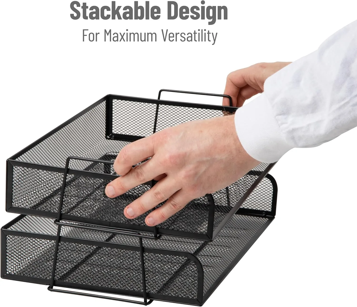 Mind Reader Stackable Paper Tray, Desktop Organizer, File Storage, Office, Metal Mesh, 13.25" L x 9.75" W x 6.25" H, 2 Pcs