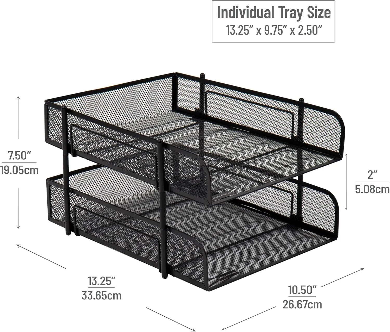 Mind Reader Paper Tray, Desk Organizer, Stackable, Storage, Office, Metal Mesh, 10.5" L x 13.25" W x 7.5" H, Set of 2, Black
