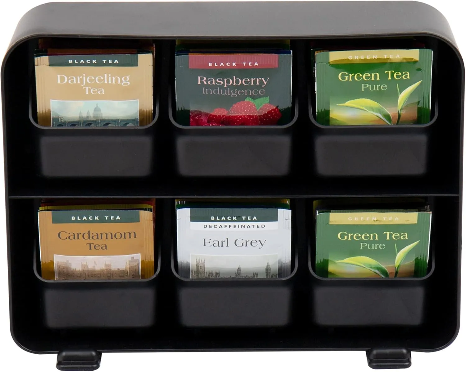 Mind Reader Tea Bag Organizer, Tea Station Organizer, Countertop Storage, Kitchen, Plastic, 10.25 x 3.25 x 7.75 inches, Black