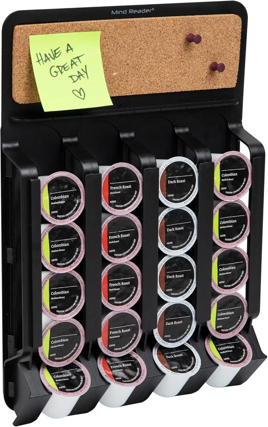 Mind Reader Single Serve Pod Organizer, Wall Mount, 20 Pod Capacity, Magnetic or Adhesive, 10.75" L x 15.5" W x 2.5" H, Black