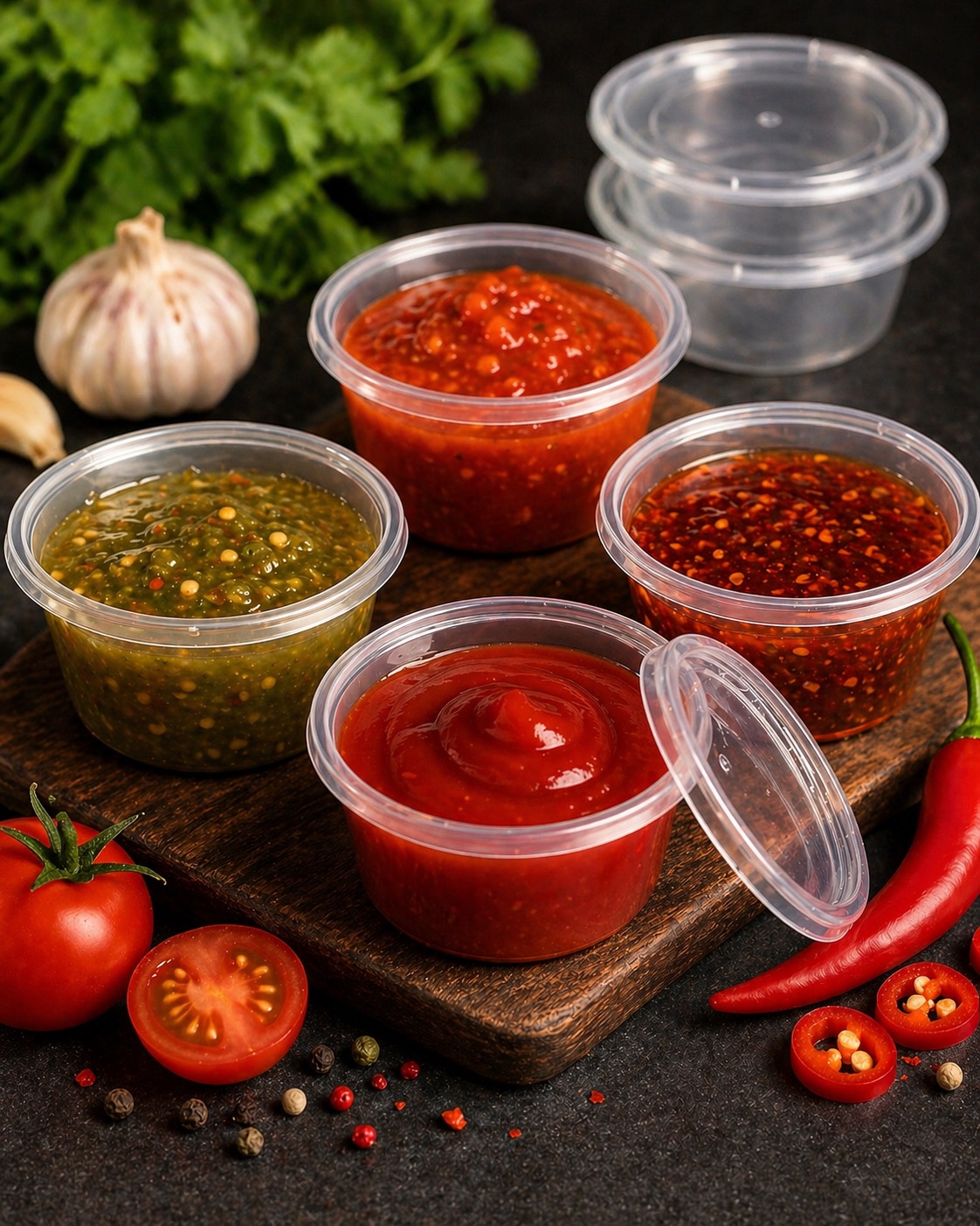 CLEAR SAUCE BOWLS WITH LID