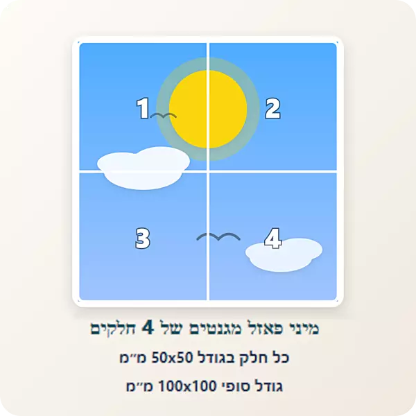 מיני פאזל מגנטים 2*2, 4 חלקים, 50*50 מ''מ