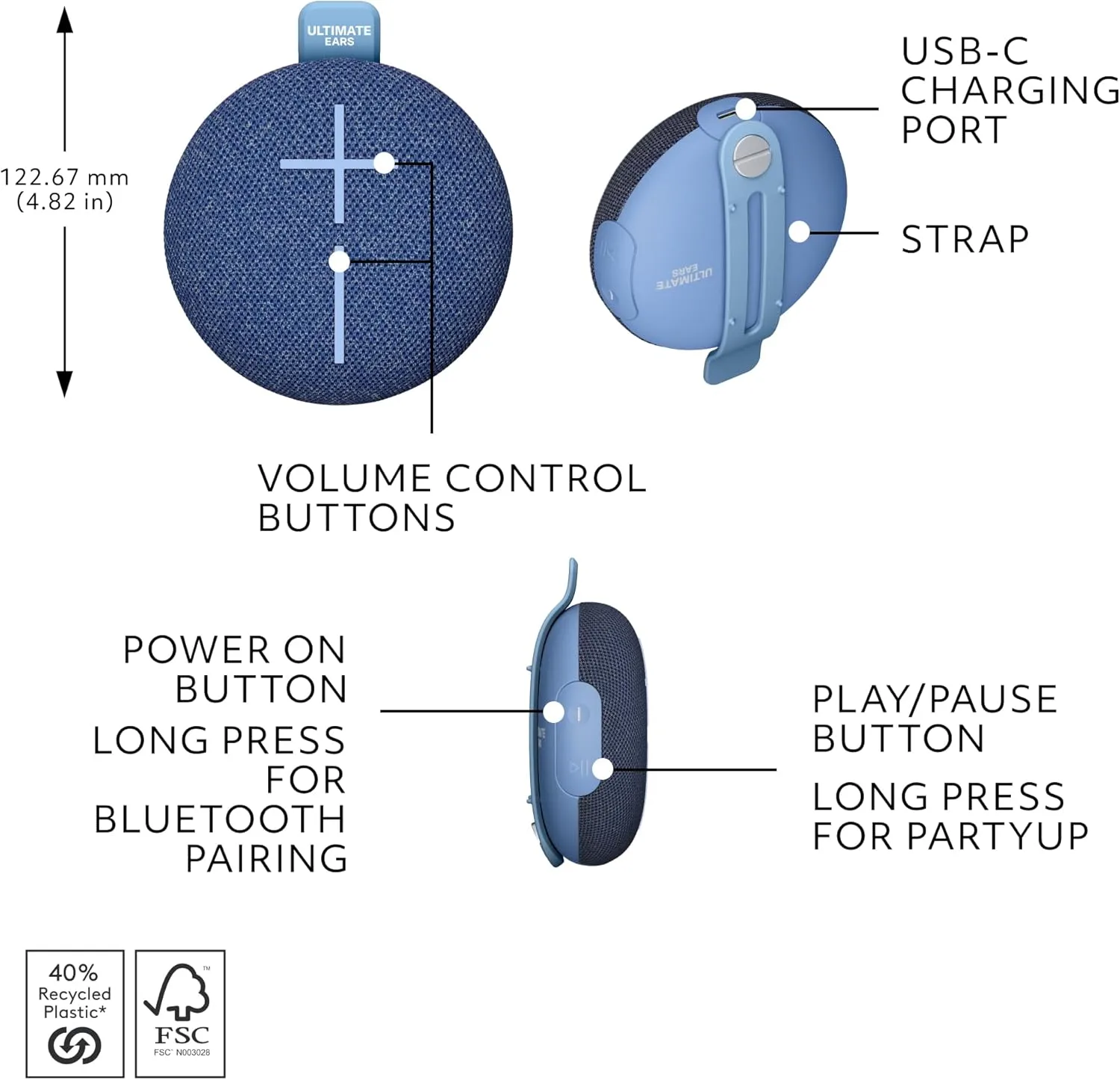 ULTIMATE EARS MINIROLL Ultra-Portable Waterproof Bluetooth Speaker