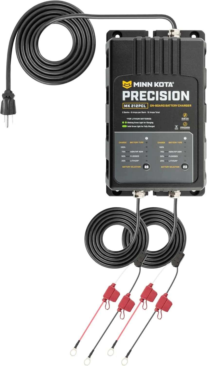 Minn Kota Precision MK-212PCL On-Board Battery Charger with 2 Charging Banks, 6 Amps per Bank