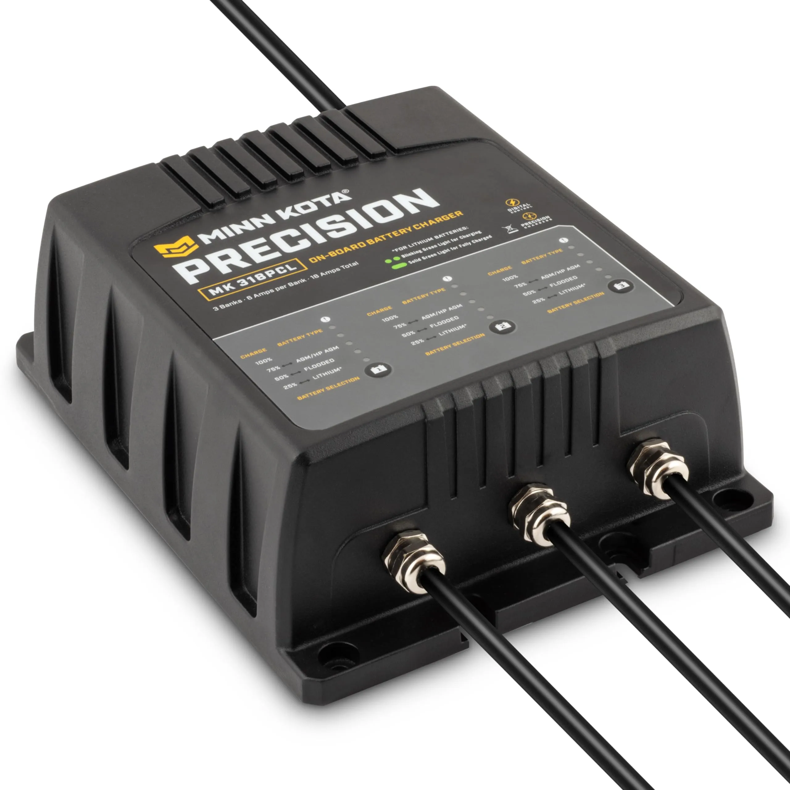 Minn Kota Precision MK-318PCL On-Board Battery Charger with 3 Charging Banks, 6 Amps per Bank