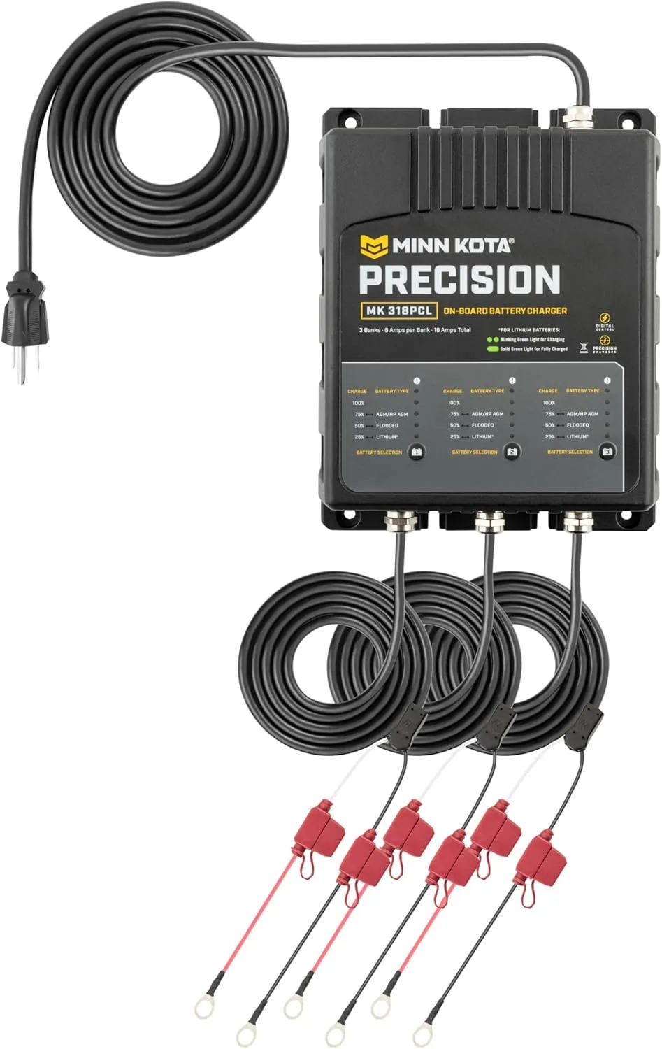Minn Kota Precision MK-318PCL On-Board Battery Charger with 3 Charging Banks, 6 Amps per Bank