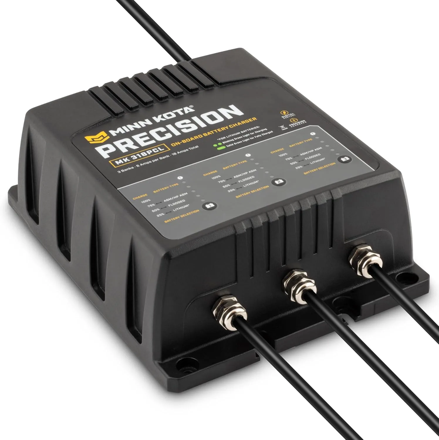 Minn Kota Precision MK-318PCL On-Board Battery Charger with 3 Charging Banks, 6 Amps per Bank
