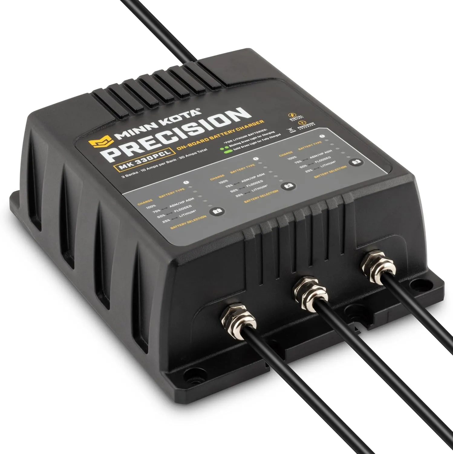 Minn Kota Precision MK-330PCL On-Board Battery Charger with 3 Charging Banks, 10 Amps per Bank One Size Chargers