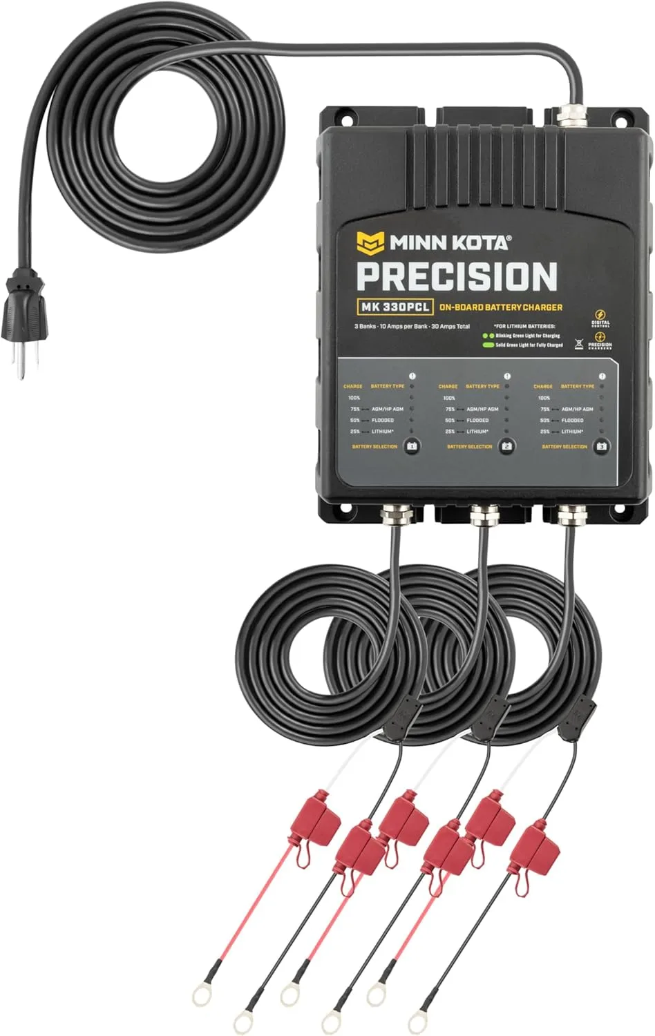 Minn Kota Precision MK-330PCL On-Board Battery Charger with 3 Charging Banks, 10 Amps per Bank One Size Chargers