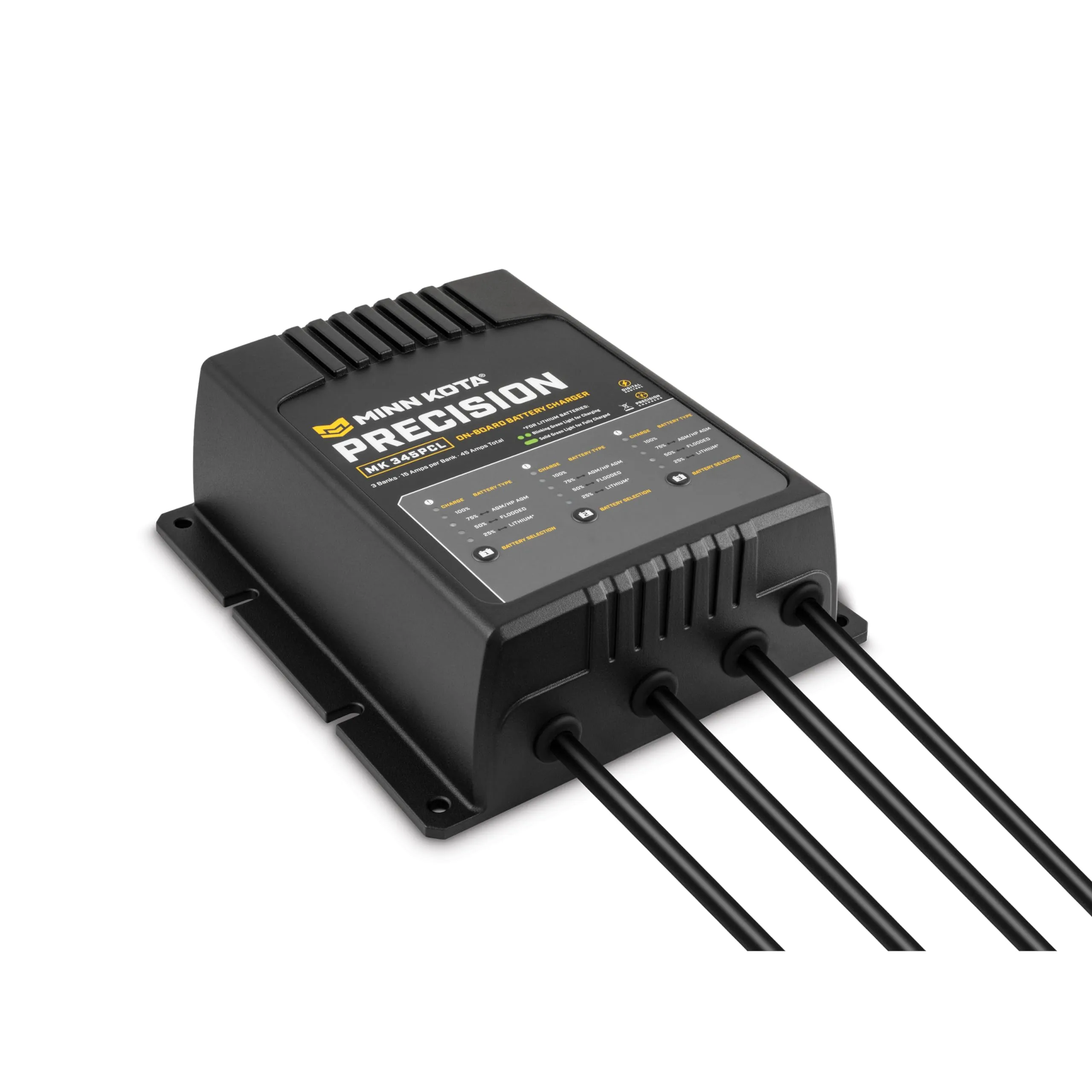Minn Kota Precision MK 345PCL On-Board Battery Charger with 3 Charging Banks, 15 Amps per Bank