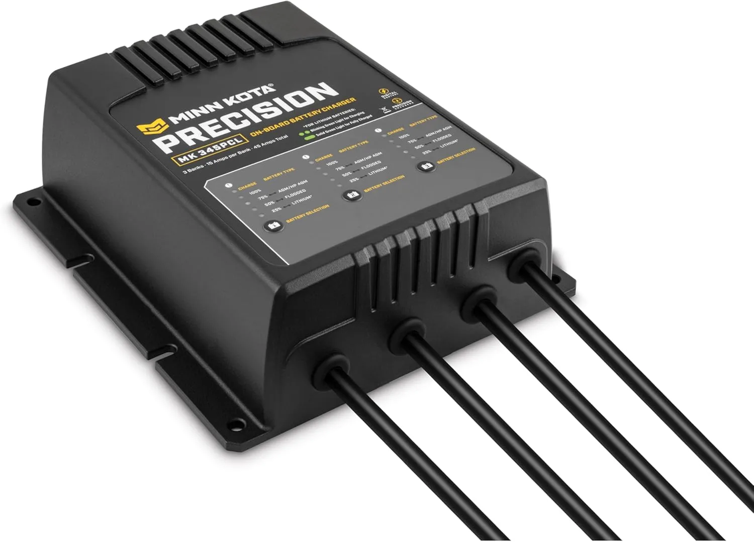 Minn Kota Precision MK 345PCL On-Board Battery Charger with 3 Charging Banks, 15 Amps per Bank