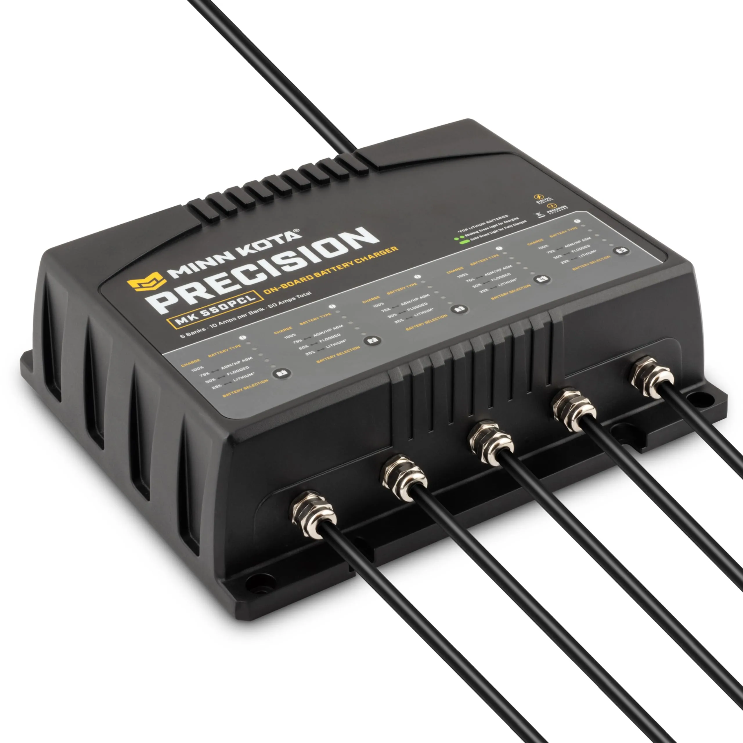 Minn Kota Precision MK-550PCL On-Board Battery Charger with 5 Charging Banks, 10 Amps per Bank
