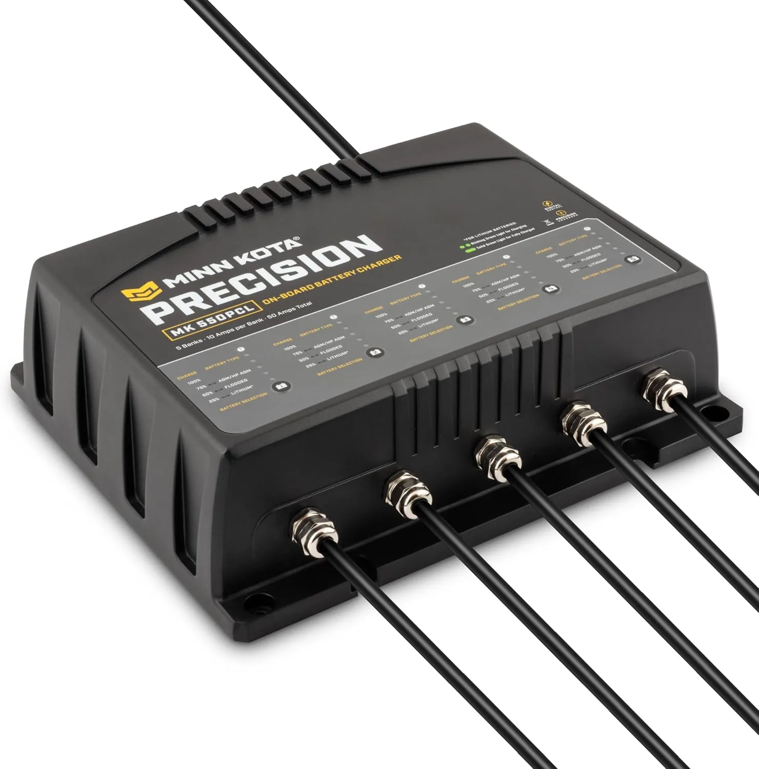 Minn Kota Precision MK-550PCL On-Board Battery Charger with 5 Charging Banks, 10 Amps per Bank