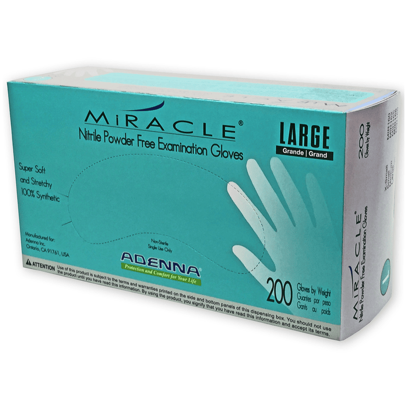 Adenna MIR164 Miracle Nitrile PF Exam Gloves, Large, 200 Count (Pack of 10)