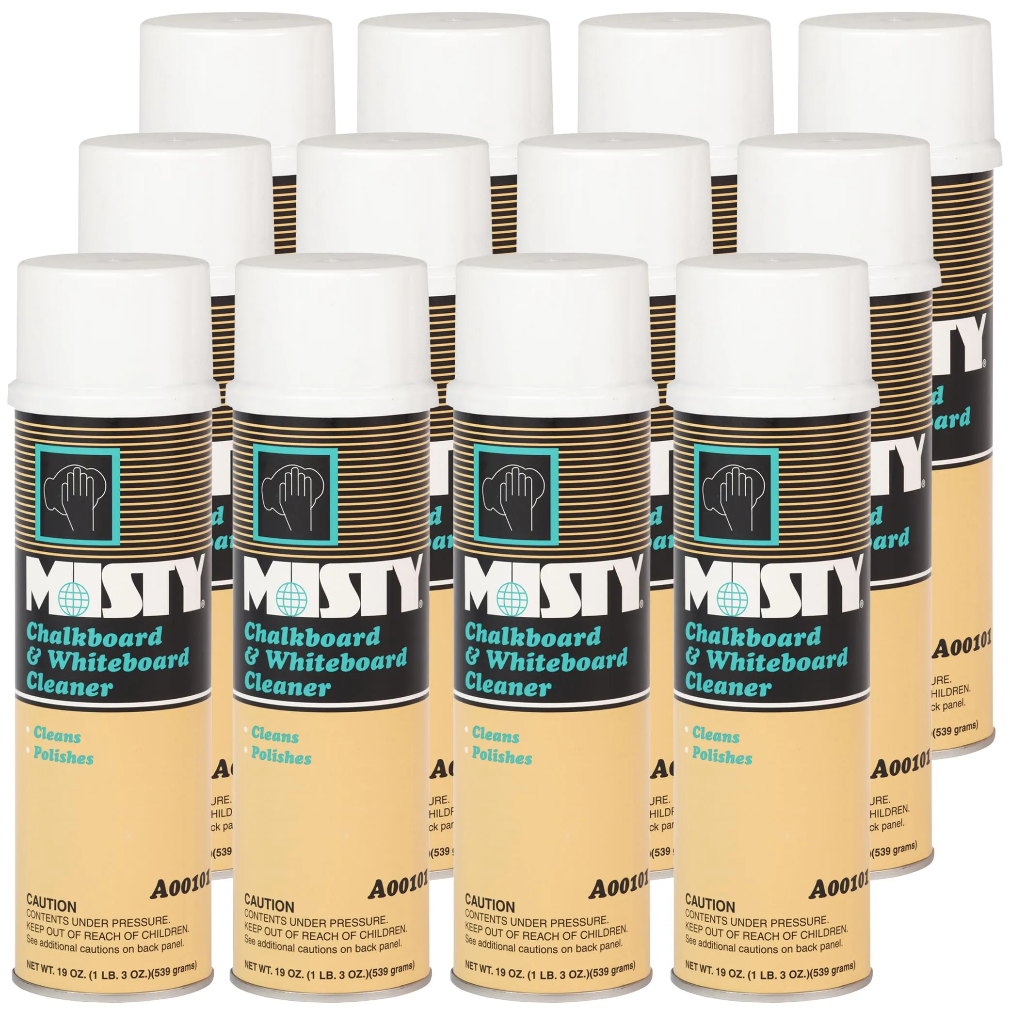 MISTY Chalkboard & Whiteboard Cleaner - 19 oz (Case of 12) - 1001403 - Foaming Aerosol that Cleans and Protects Boards