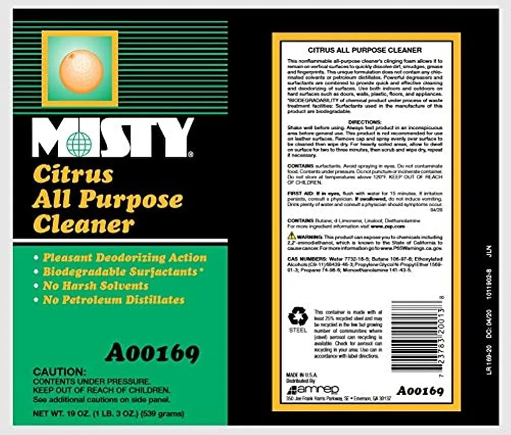 MISTY Citrus All-Purpose Cleaner Foam Spray, 19 oz (Case of 12)