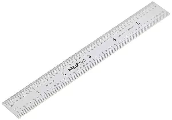 Mitutoyo 182-105, Steel Rule, 6" X 150mm, (1/32, 1/64", 1mm, 1/2mm), 3/64" Thick X 3/4" Wide