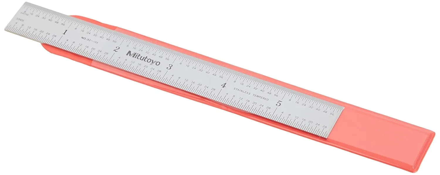 Mitutoyo 182-105, Steel Rule, 6" X 150mm, (1/32, 1/64", 1mm, 1/2mm), 3/64" Thick X 3/4" Wide